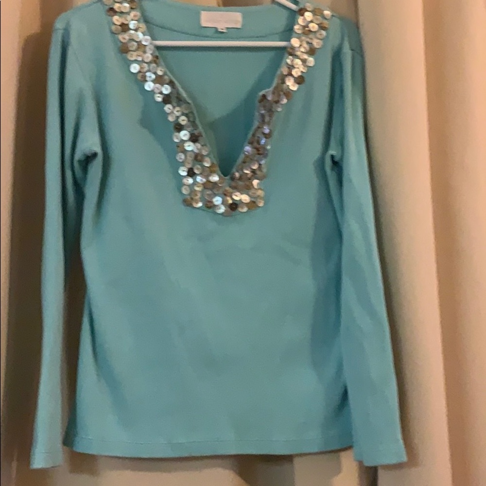 Soft Surroundings Aqua Blue Ribbed Longsleeve